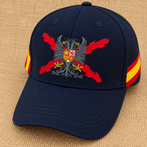 Gorra con águila bicéfala, Cruz de Borgoña y bandera de España azul marino
