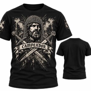 Camiseta de manga corta Campeador color Negro, vistas frontal y posterior